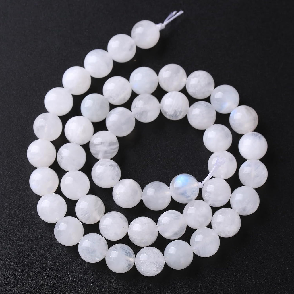 75PCS 10MM Natural Stone White Moonstone Gemstone Semi Precious Beads for Jewelry Making DIY Bracelet
