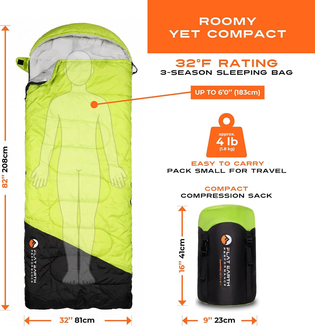 Expedition Backpacking Sleeping Bags for Adults, 32°F, Compression Sack