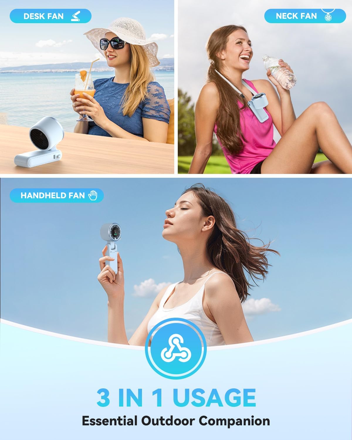 PlayHot Portable Handheld Turbo Fan, Travel Essentials, Gifts for Women/Men