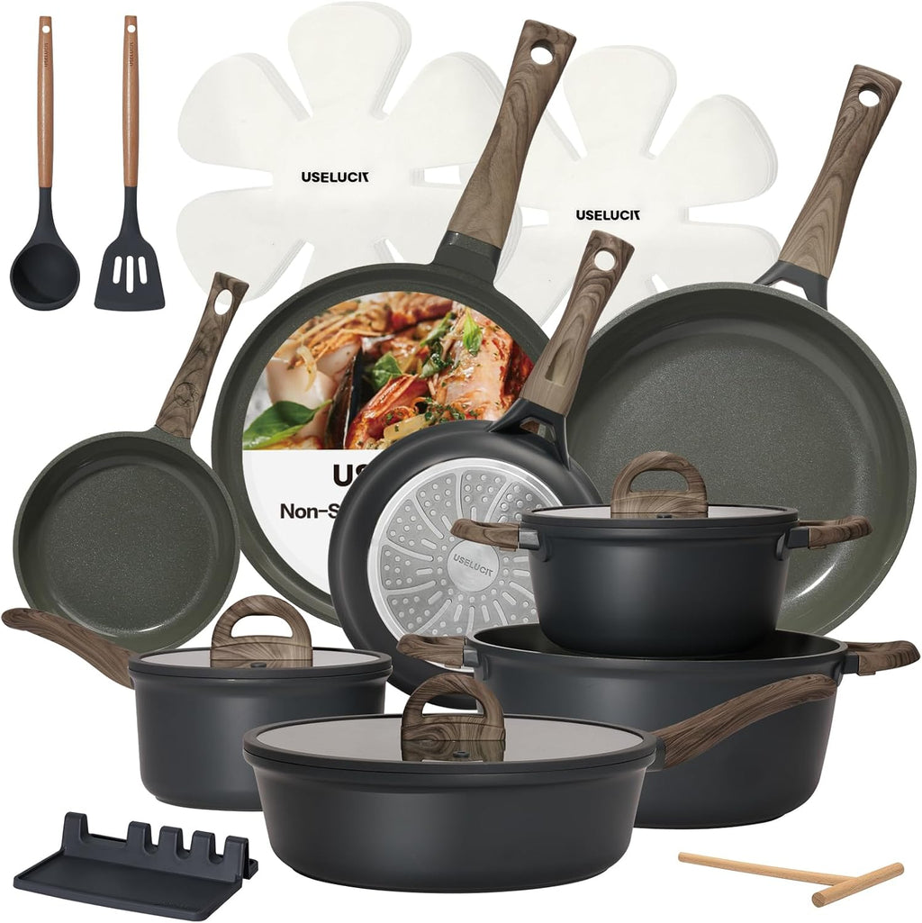 USELUCK 22-Piece Ceramic Cookware Set, Nonstick Pots and Pans Set