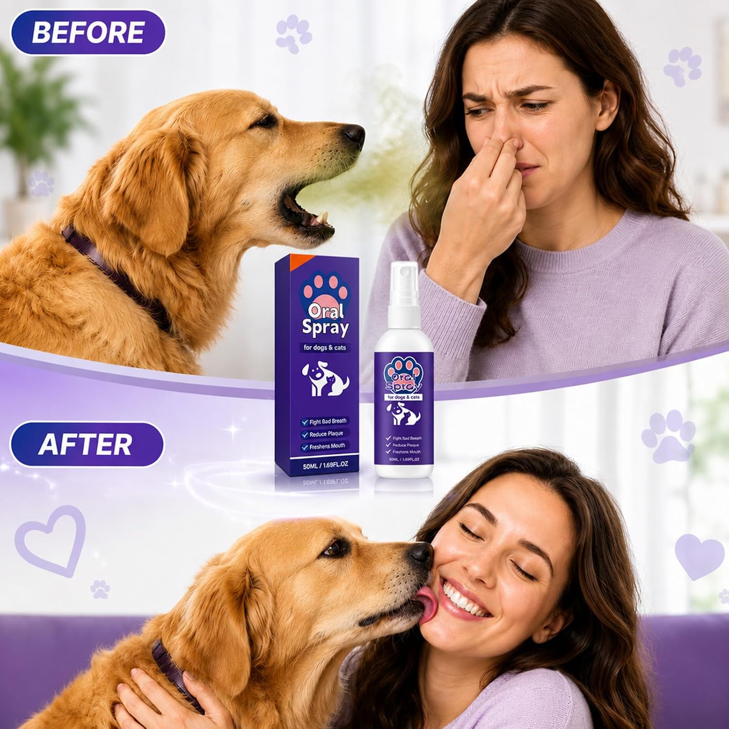 2PCSPet Oral Spray, Pet Breath Freshener Spray Oral Care Cleaner, Pet Oral Care for Dogs & Cats,No-Brush Oral Care Spray,50ML