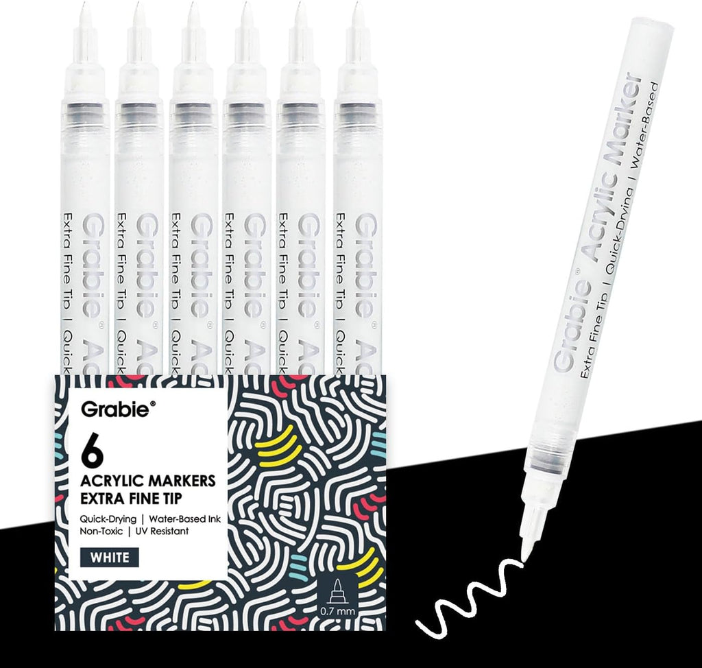 Grabie Pack of 48 Color Acrylic Paint Markers, 0.7mm Extra Fine Tip Pens