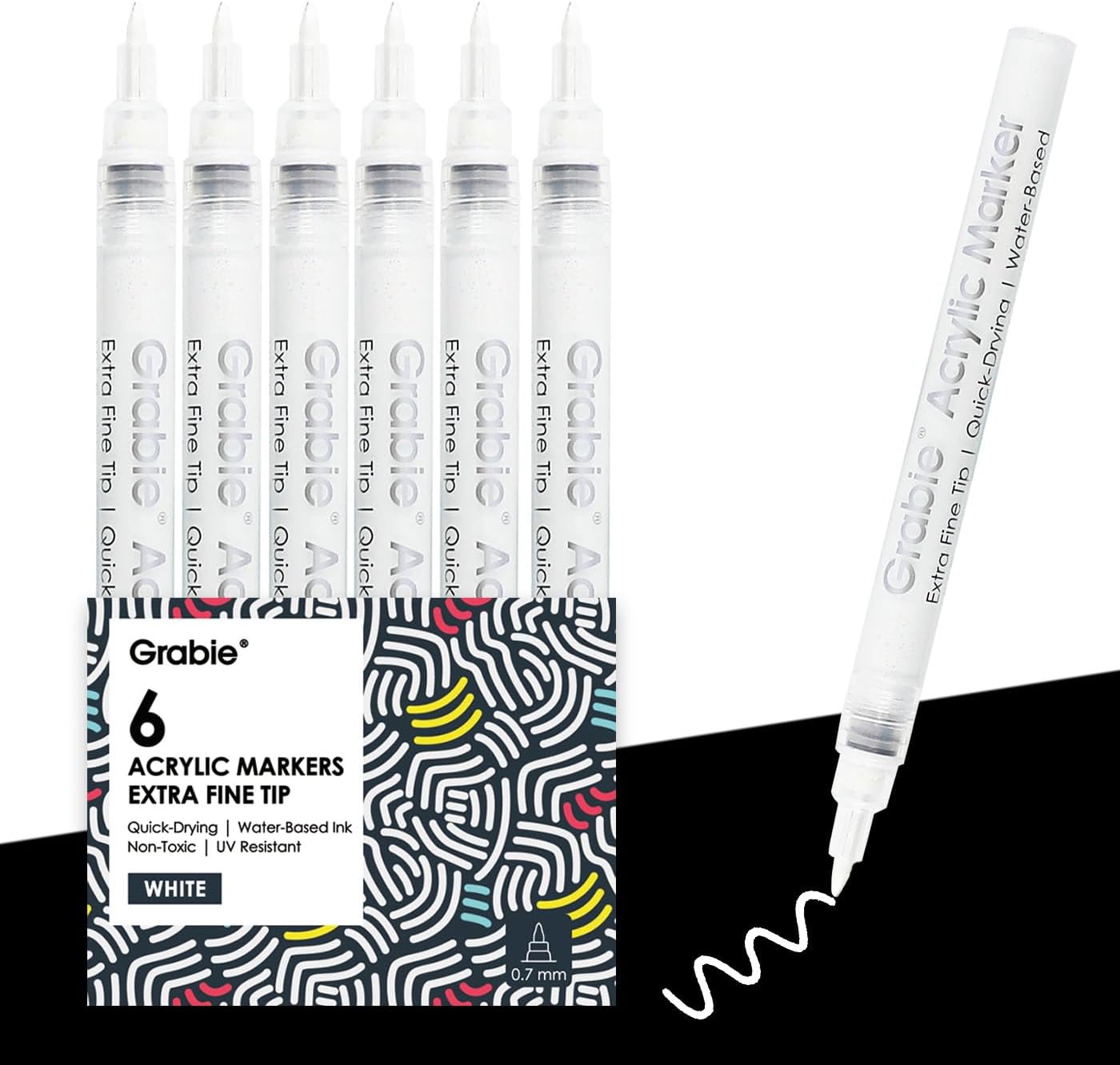 Grabie Pack of 48 Color Acrylic Paint Markers, 0.7mm Extra Fine Tip Pens