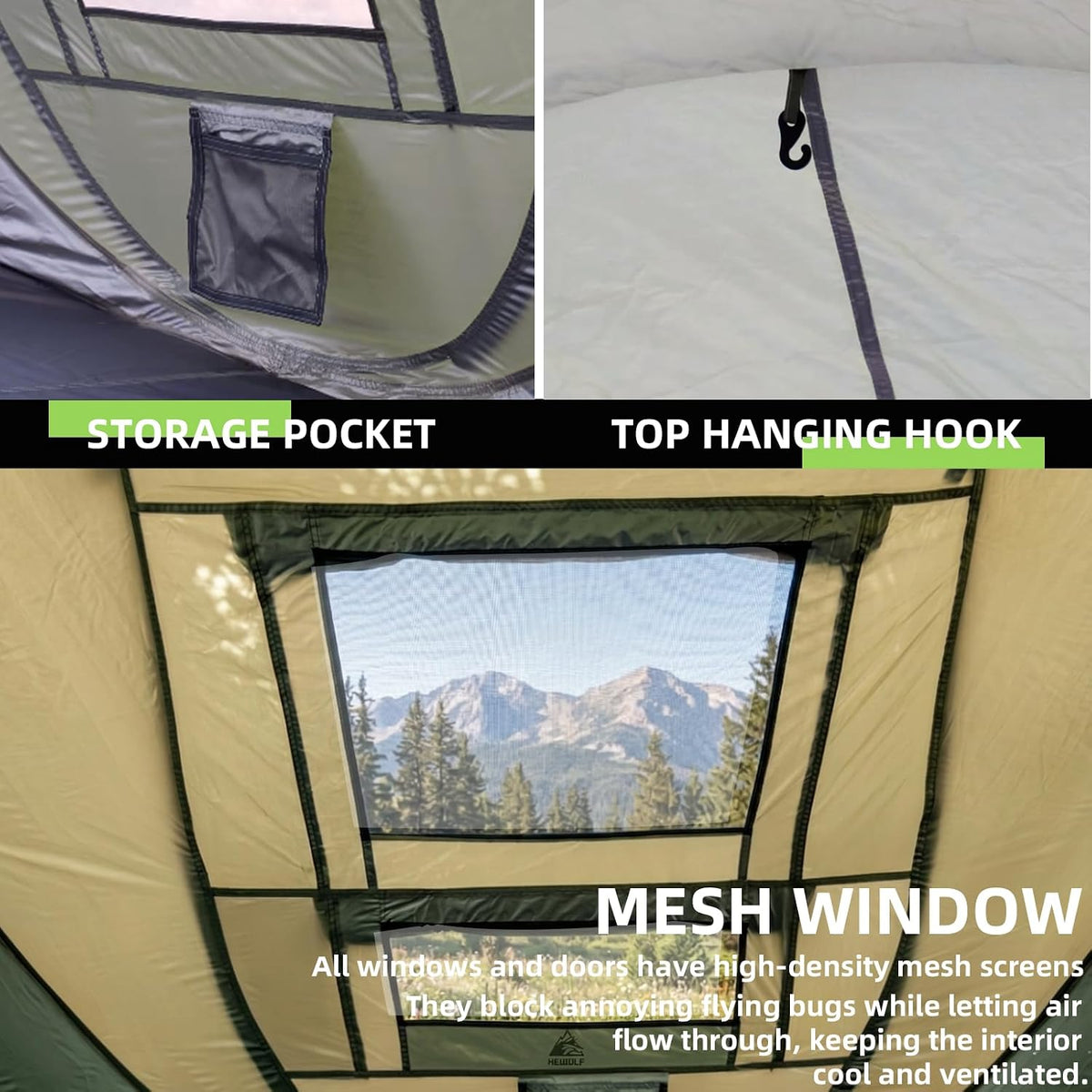 Hewolf 2/4 Person Pop Up Camping Tent,Instant Easy Setup,Waterproof,Automatic Family Tent for Camping,Hiking & Traveling