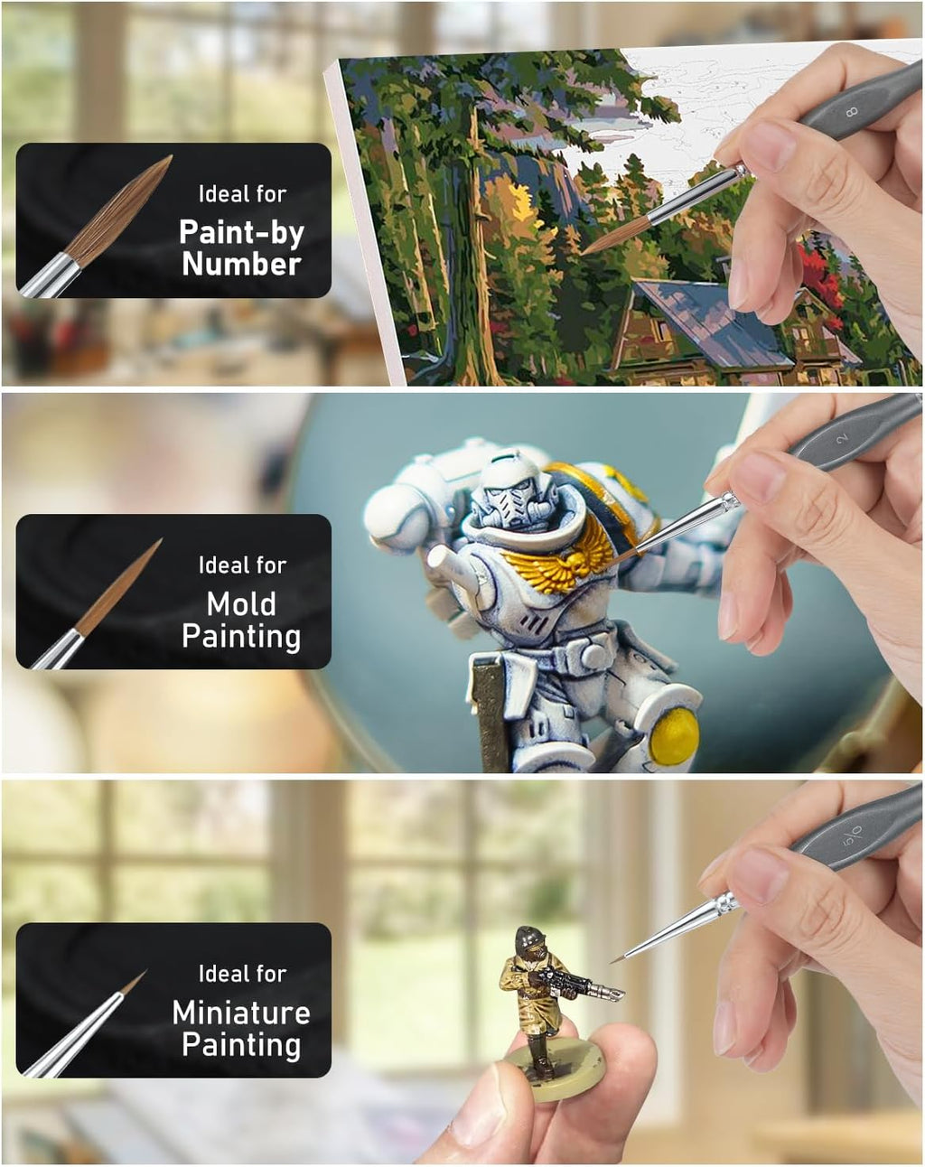 Nicpro Kolinsky Sable Miniature Paint Brushes, 11PCS Fine Detail Brush Set