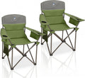 Oversized Camping Chairs 2 Pack - Heavy Duty 400LBS Padded Lawn Chair with Cooler Bag,Cup Holder,Side Pocket,Collapsible for Outdoor,Camp,Fishing & Garden,Olive Green