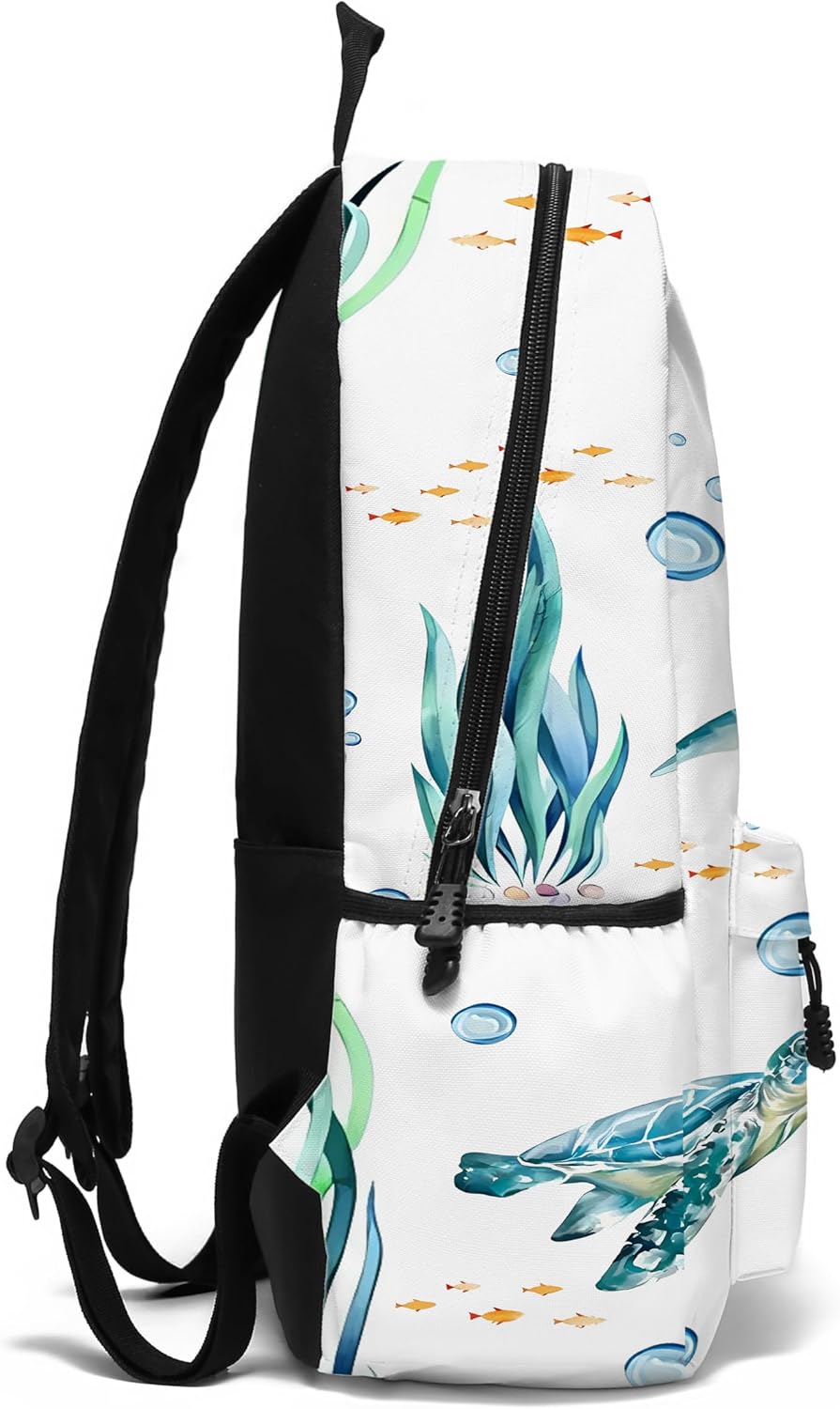 Funny Sea Turtle School Backpack for Girls Boys Bookbag, 17 Inch Sea Turtle Laptop Backpack, Turtles Animals Theme Back Pack for School Travel Hiking Camping