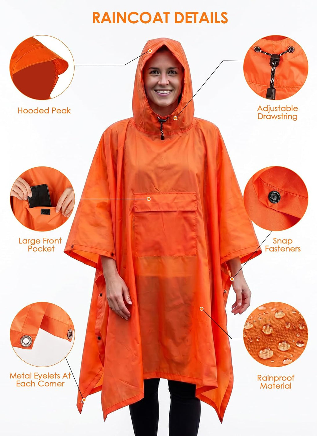 TOMSHOO Multifunctional Raincoat with Hood Waterproof for Adults