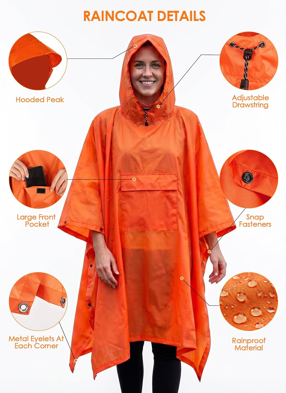 TOMSHOO Multifunctional Raincoat with Hood Waterproof for Adults