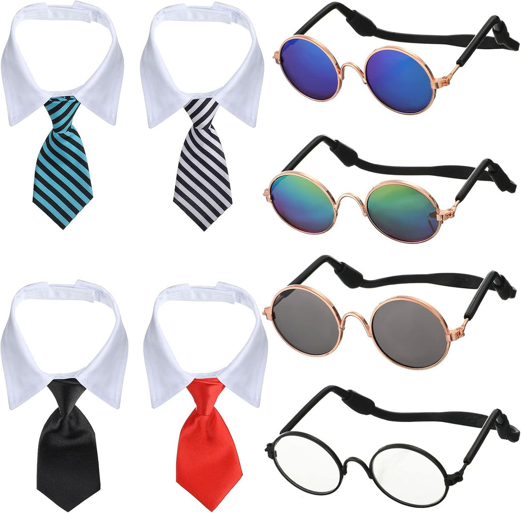 Weewooday 8 Pcs Pet Sunglasses & Tie Collars for Dogs Cats, Elegant Colors