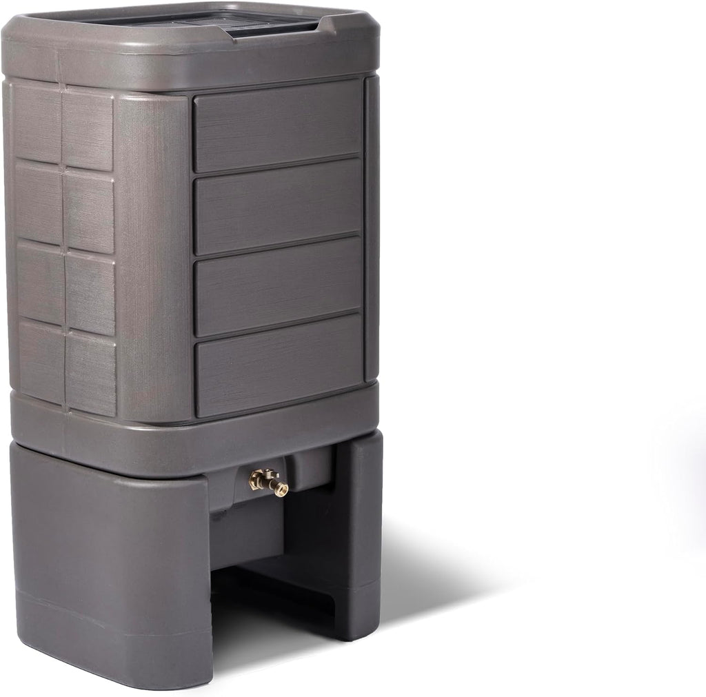 Step2 Lakewood Rain Barrel with Stand, Outdoor Water Conservation Container, Holds 60 Gallons, Brown