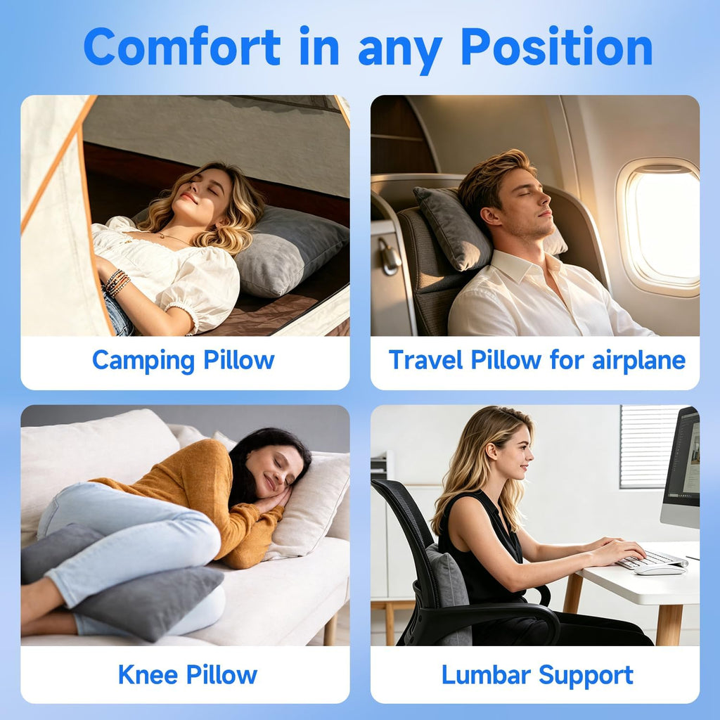 Camping Pillow,Compressible Small Shredded Memory Foam Pillow,Travel Pillow for Airplane,Backpacking and Hiking Grey Medium 1 Pack