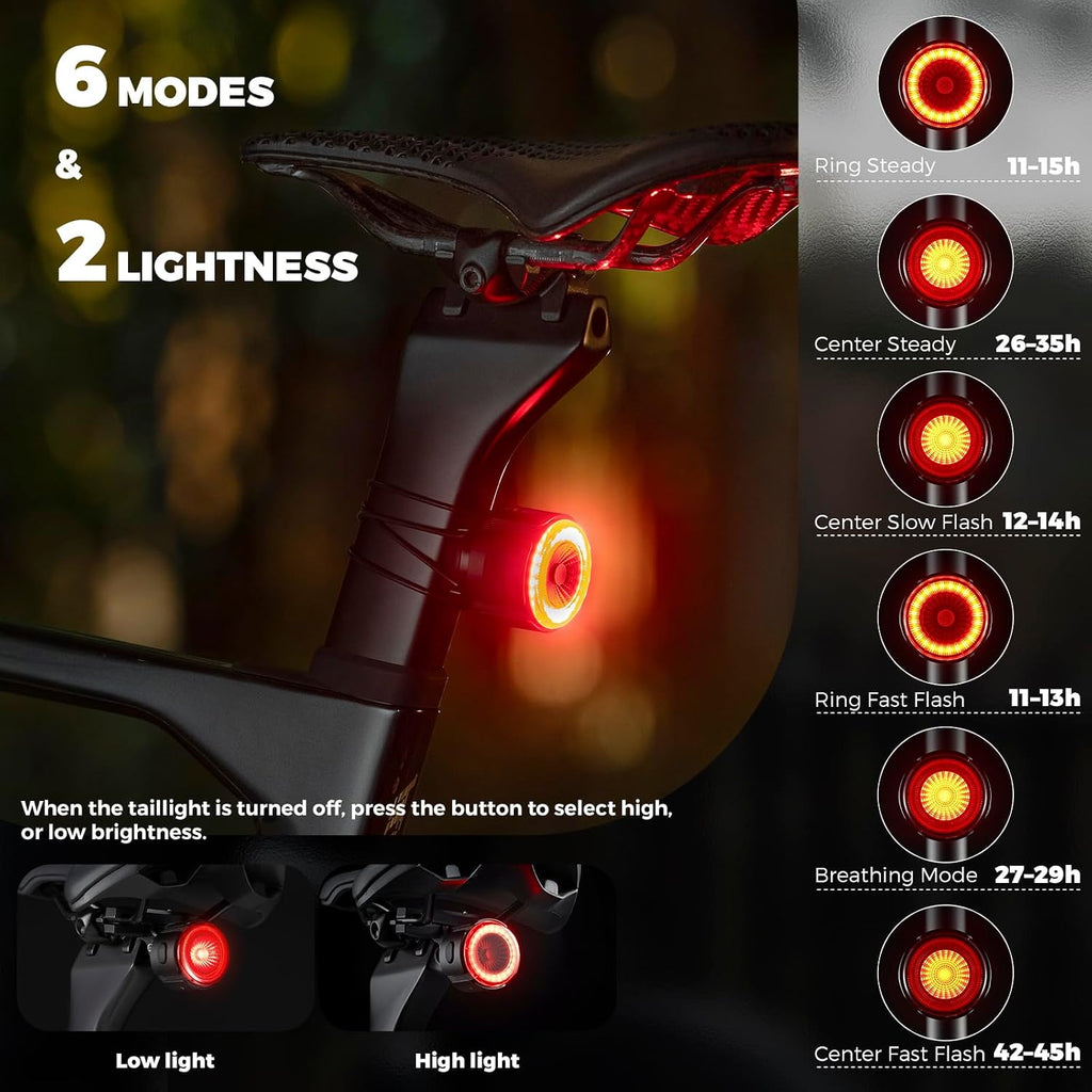ROCKBROS Smart Bike Tail Light Brake Sensor Rear Light Type-C Battery