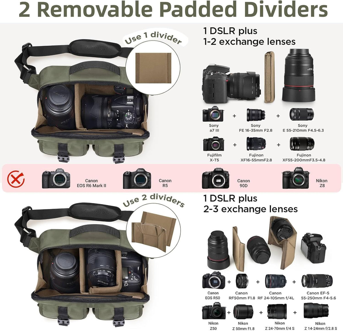 TAAOKA Camera Sling Bag,DSLR Camera Bag with Tripod Holder,Waterproof Camera Shoulder Crossbody Bag for Photographers(Green)