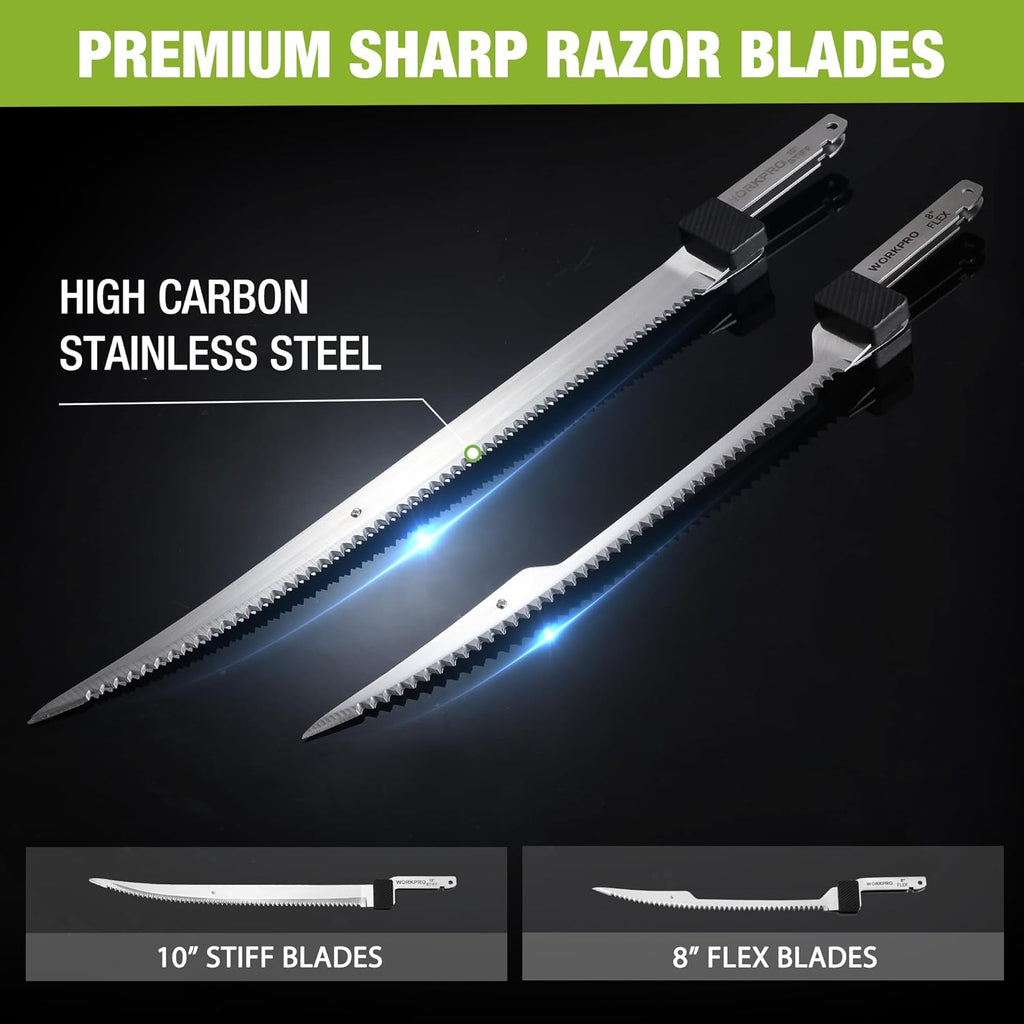 WORKPRO 12V Cordless Electric Fillet Knife, 8" & 10" Sharp Blades