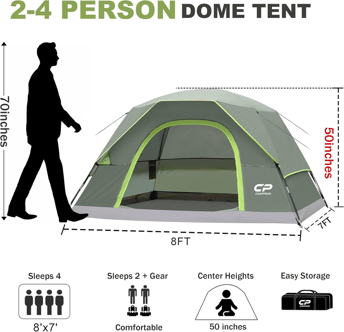 CAMPROS CP Tents for Camping 2/4/6 Person, Waterproof Windproof Dome Tent