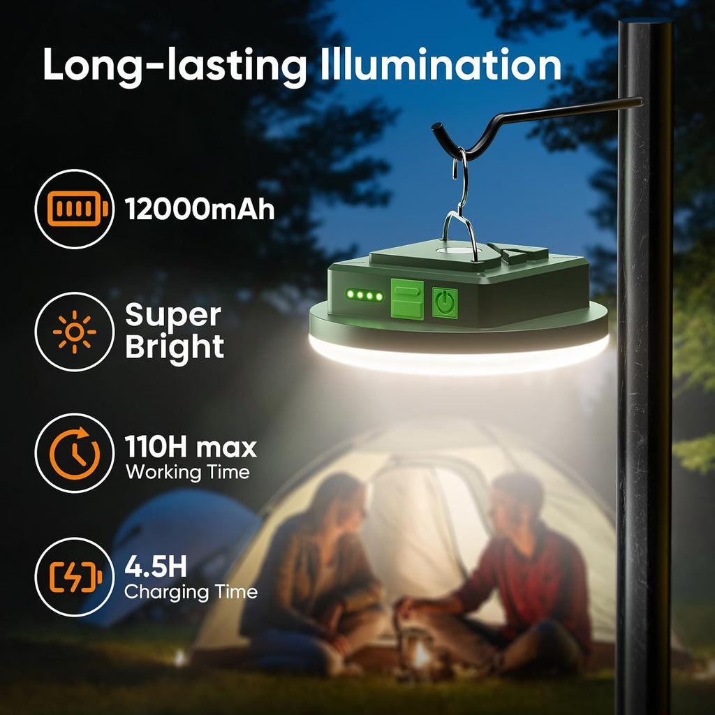 Eventek Camping Lantern 12000mAh, Ultra Bright LED Camping Lights with 4 Modes & Magnetic, IPX5 Waterproof Rechargeable Lantern for Power Outages, Tent, Hiking, Emergency