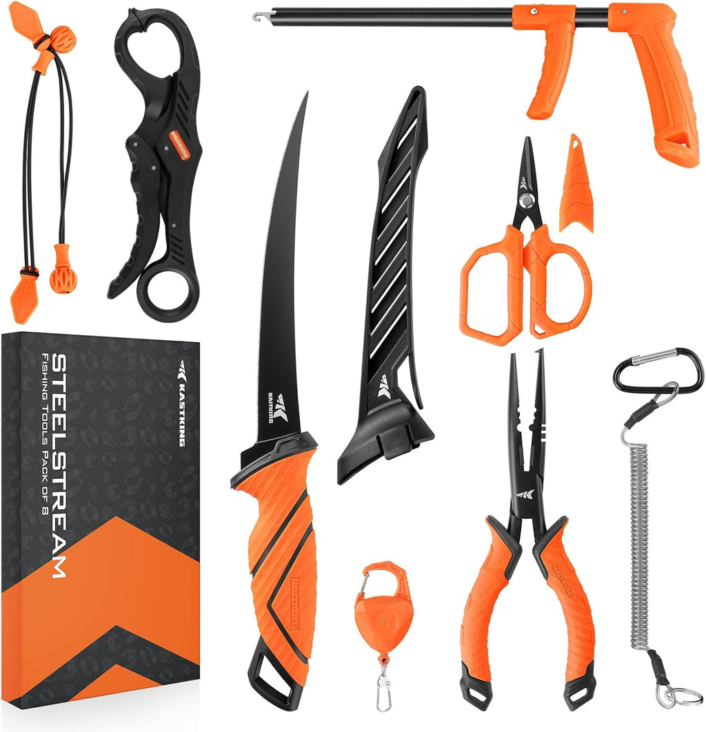 KastKing SteelStream 8pc Fishing Tool Kit, Fishing Gear and Gifts for Men