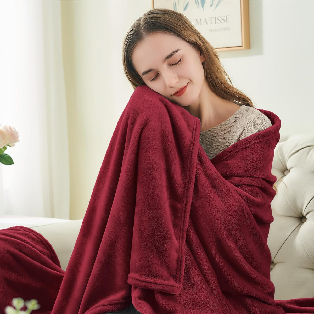 BEDELITE Fleece Blanket Soft Plush Throw for Couch Burgundy 50"x60"