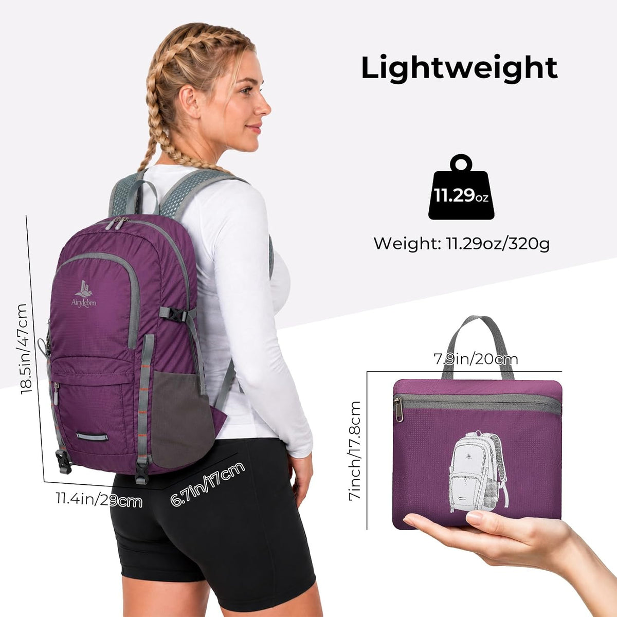 20L Small Hiking Backpack for Women Men, Lightweight Packable Daypack