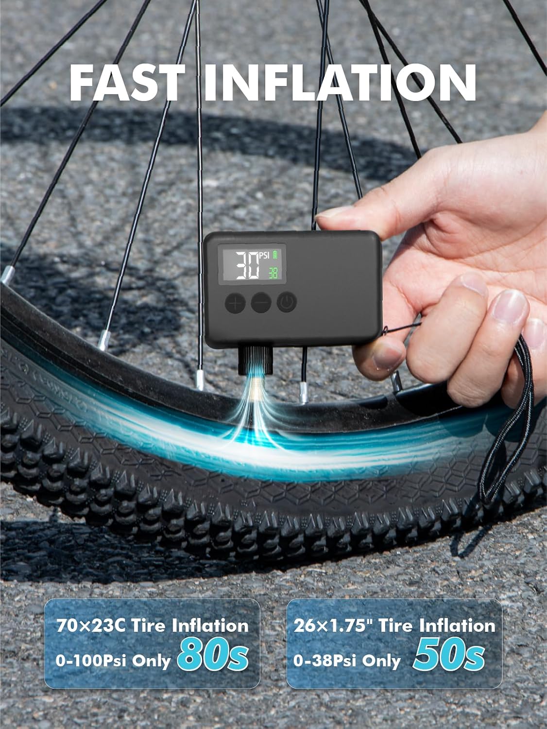 GPUTEK Mini Bike Pump Electric for Presta and Schrader Valves Bicycle Tire