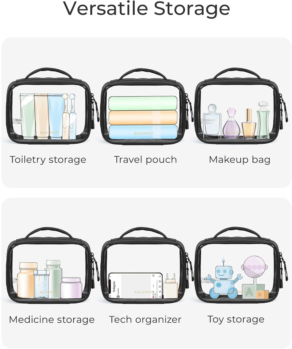 BAGSMART Puffy Clear Toiletry Bag, TSA-Approved & Wide-Open, 1-Pack, Pink