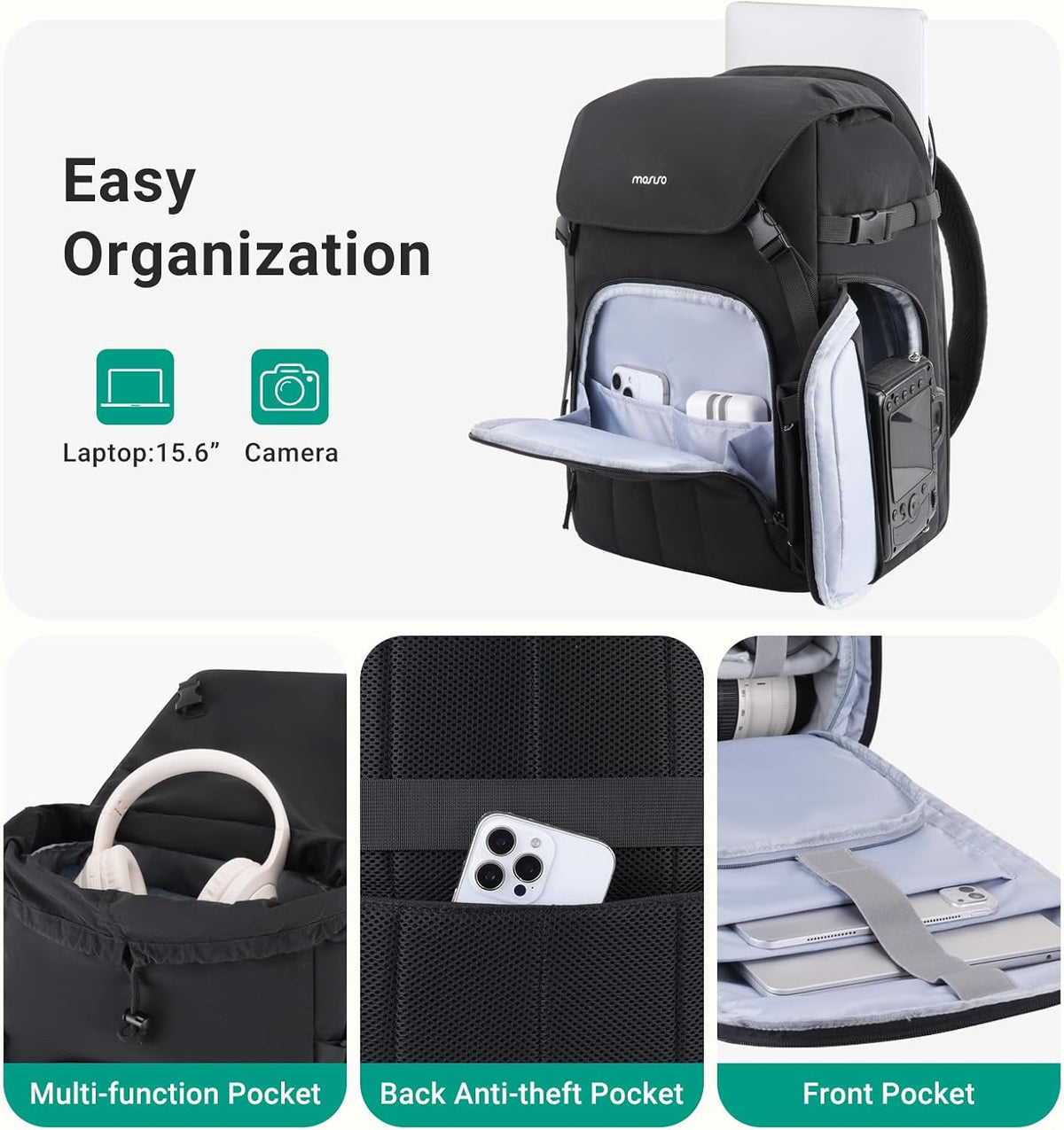 MOSISO Camera Bag, DSLR/SLR/Mirrorless Photography Backpack, Black