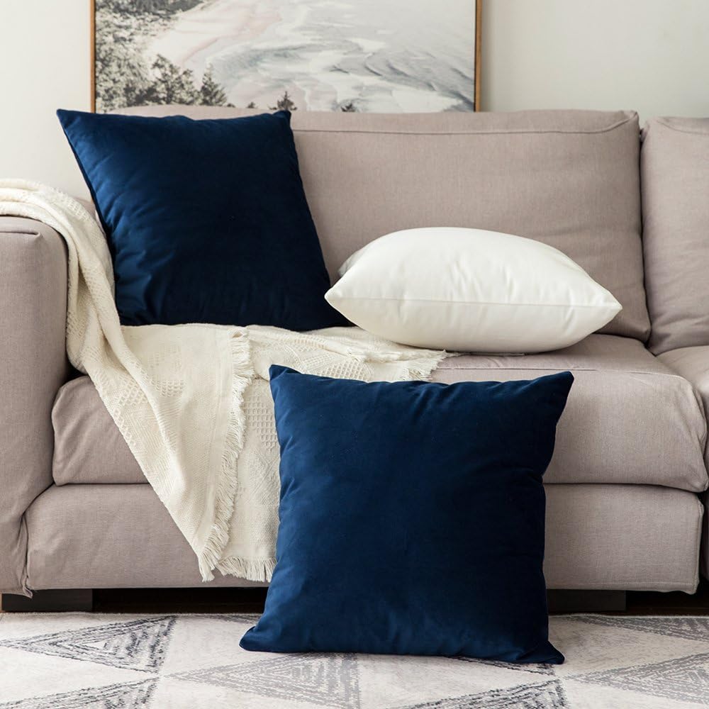 MIULEE Velvet Throw Pillow Covers 18x18 Inch Pack of 2 Dark Blue