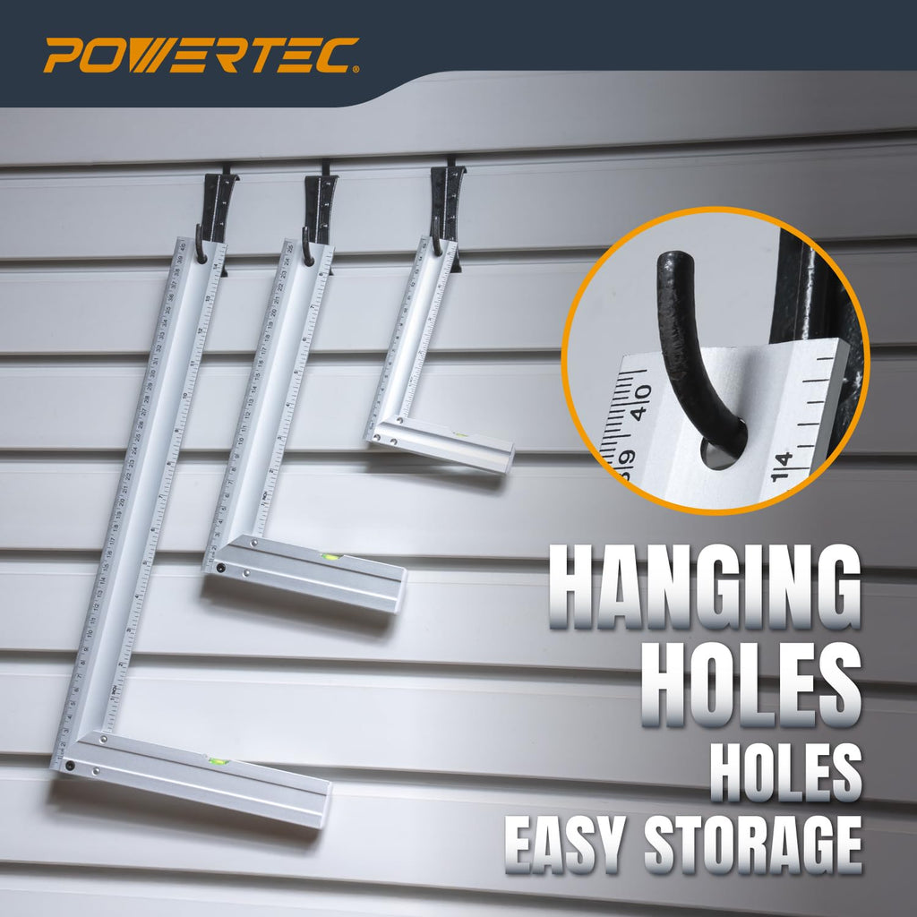 POWERTEC L Square 3pc, Try Square, 90 Degree Measuring Tools w/Bubble Levels, Machinist Square for Router Fence, Table Saw Blade, Woodworking, Carpentry Work, Frame Work (80005)