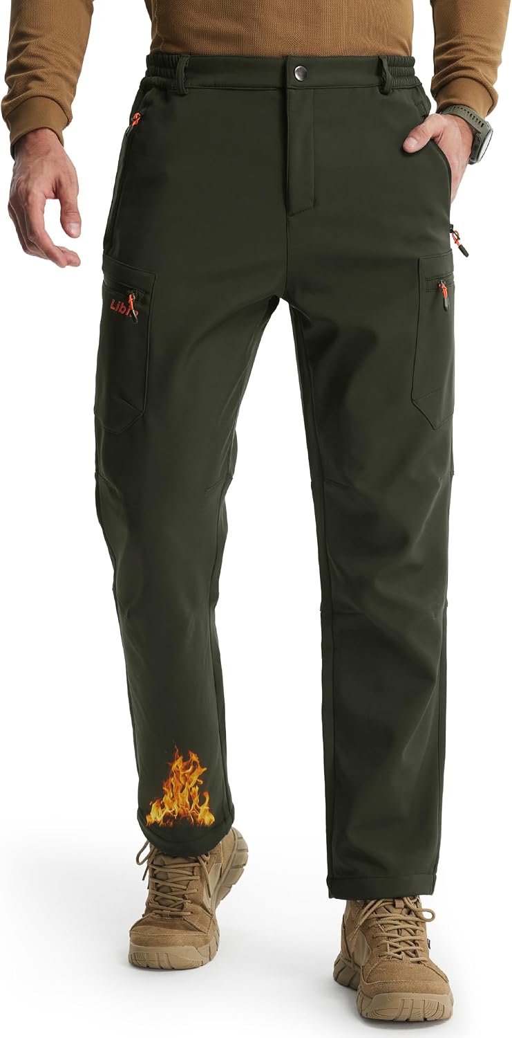 Libin Men's Fleece Lined Hiking Pants Snow Ski Water Resistant