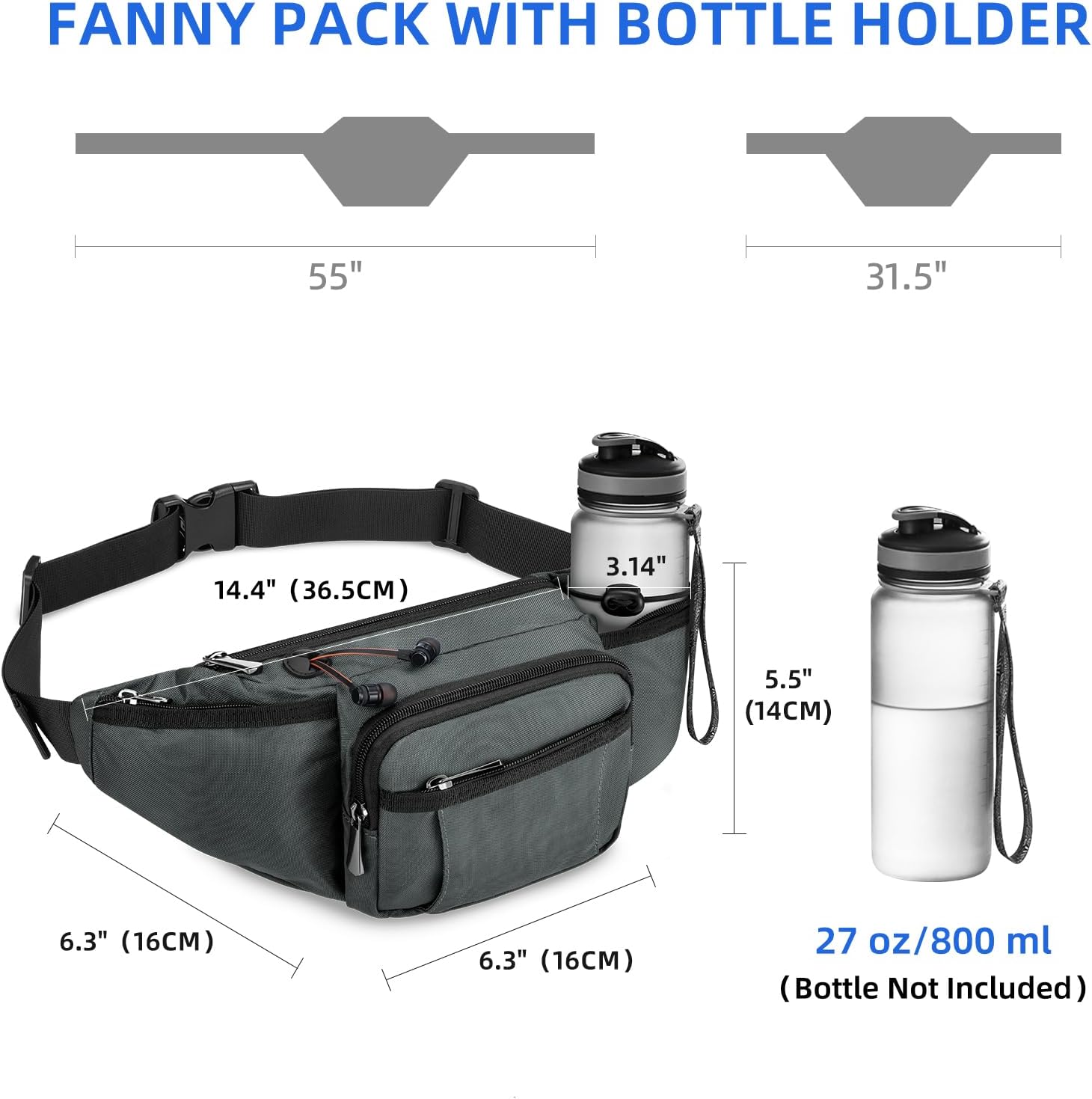 NOOLA Fanny Pack with Water Bottle Holder, Hiking Waist Bag for Men Women