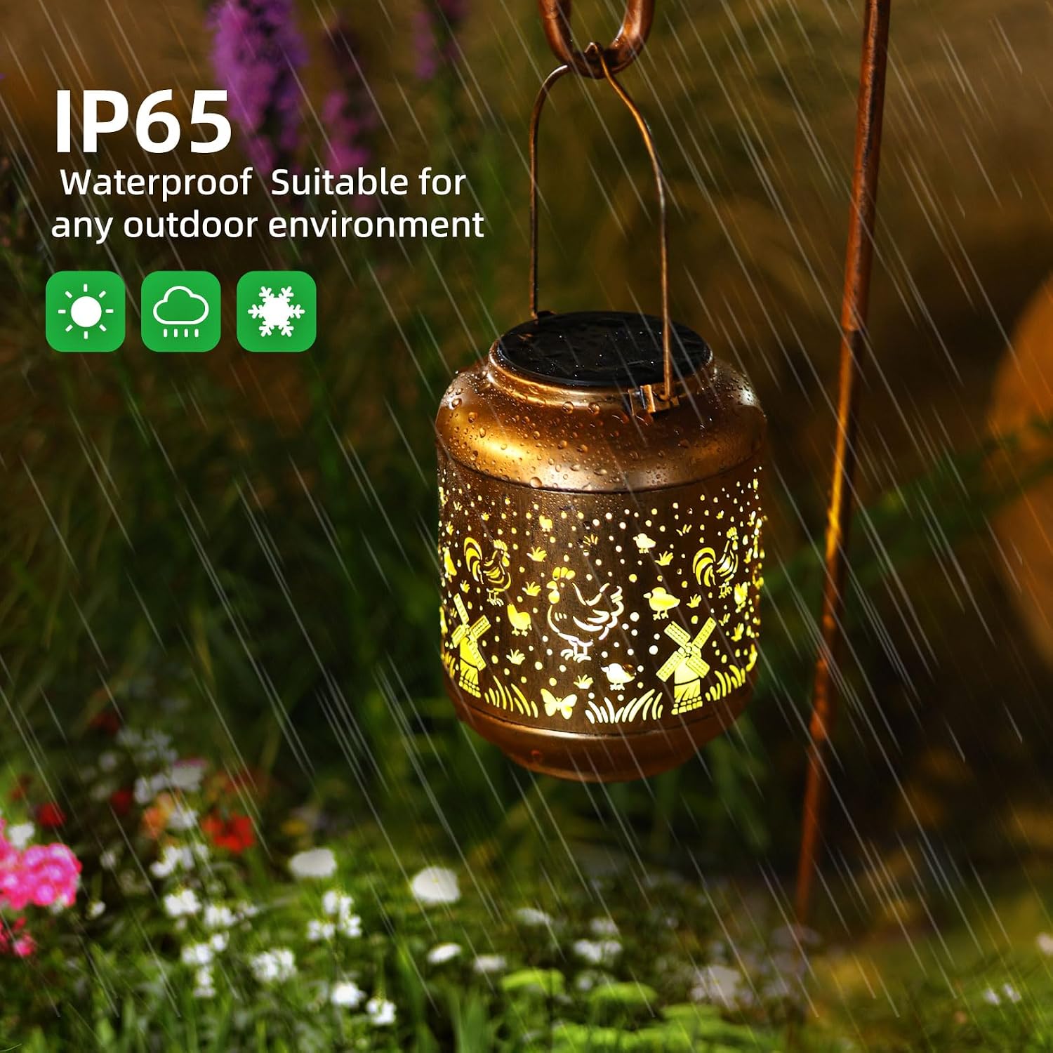 Chicken Solar Lanterns Outdoor Waterproof Hanging Solar Lights Birthday Gifts for Women Men Mom Metal Decorative Outside for Garden Yard,Patio,Lawn,Porch,Backyard,Tabletop Decor