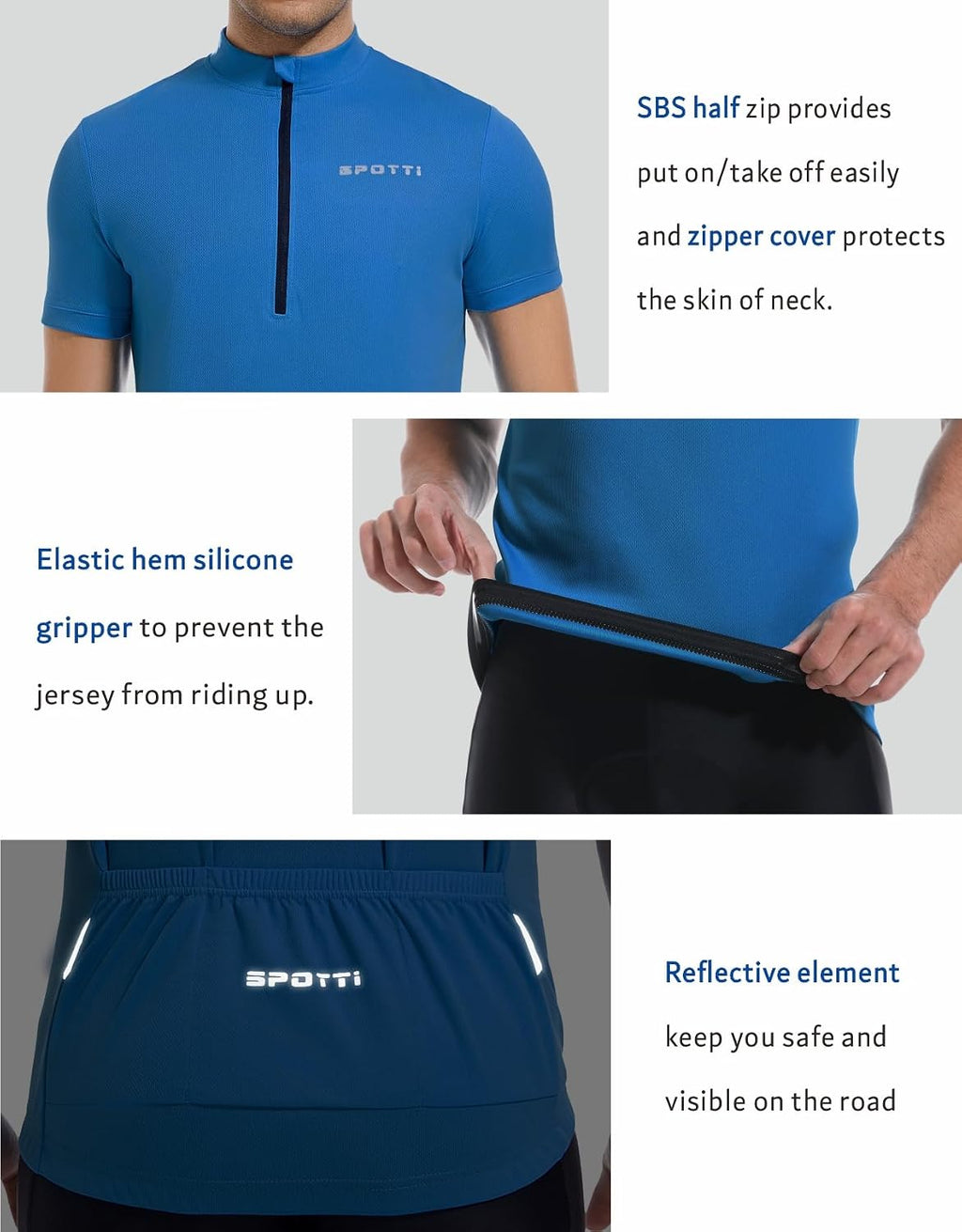 Spotti Men's Cycling Jersey Short Sleeve Half-Zip Bike Shirt, 4 Pockets