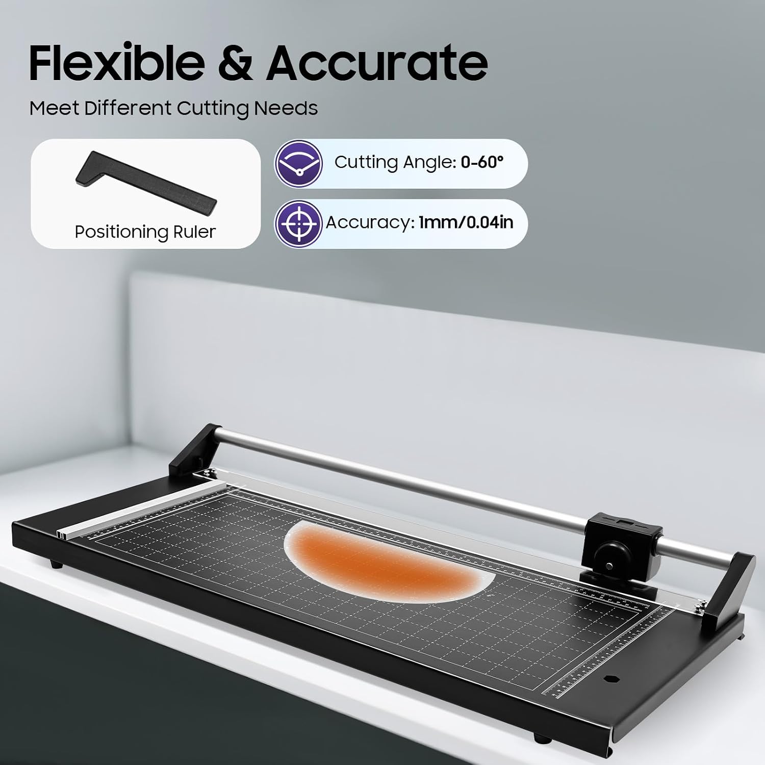 24" Rotary Paper Trimmer with 2 Replaceable Blades, 1mm Thick Cutting, 0-60° Angle Adjustment, Manganese Steel & Aluminum Alloy, Ideal for Studios, Offices & Crafts