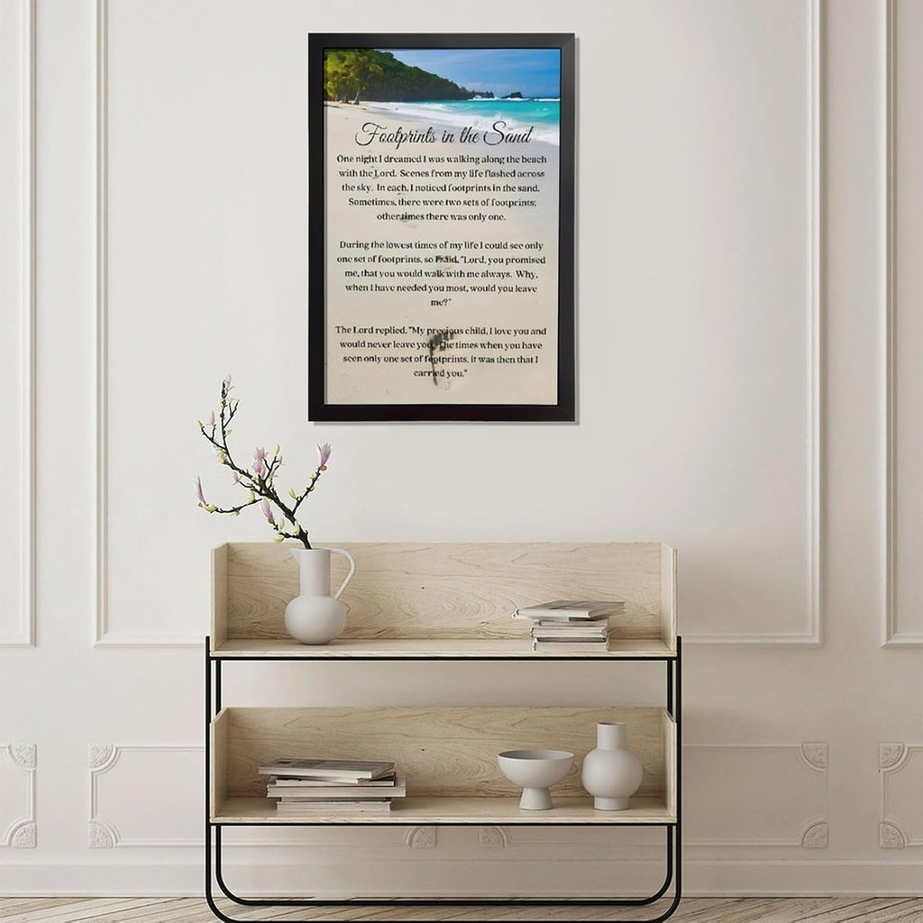 Footprints in the Sand Religious Canvas Wall Art Posters, Inspirational Beach Sunset Poem Print Poster (Black Framed 24x36inch, Footprints(4))