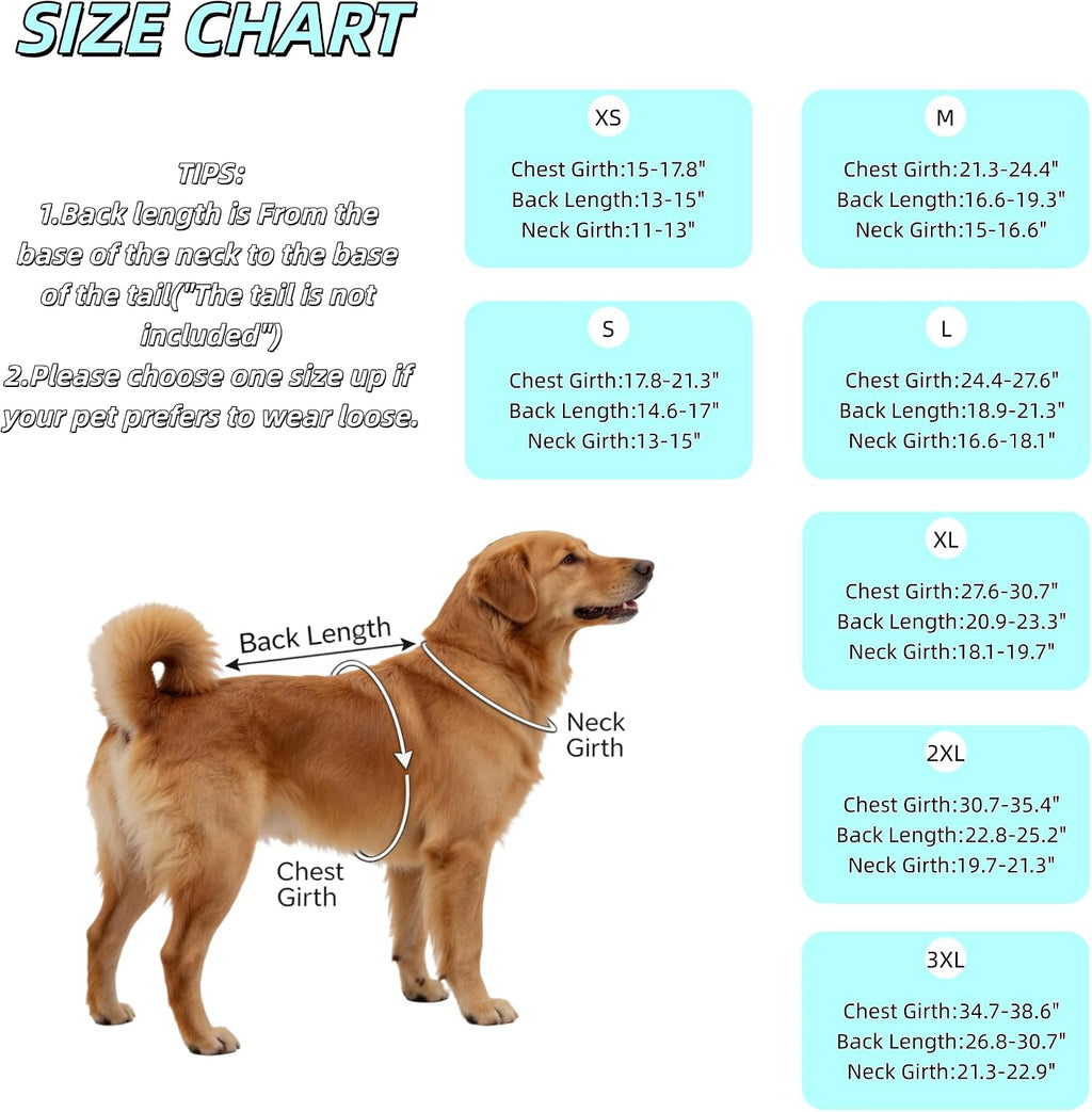 Dog Cooling Sun Protection Suit, Outdoor Fashion Onesie, UPF 50+ Lightweight Breathable Quick-Dry, Anti-Dirt & Anti-Shedding, Zipper Design for Easy Dressing Undressing (Cyan, XX-Large)