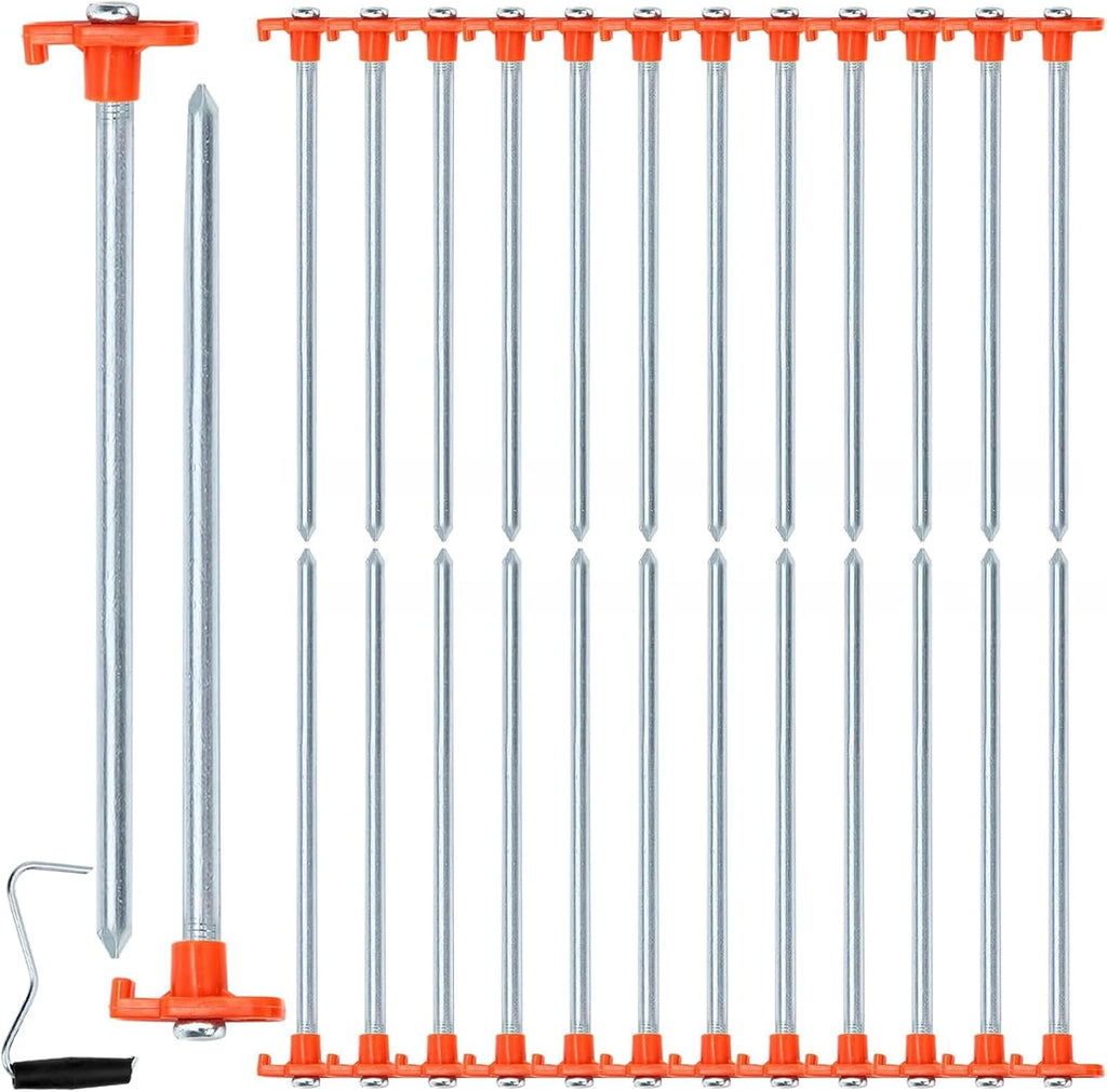 Yesland 24 Pack Tent Stake with Pull Hook Heavy Duty, 10 Inch Non-Rust Metal Tent Pegs Ground Yard Stake Tent Spikes for Camping Patio, Garden, Canopies, Grassland, Outdoor, Hiking, Orange