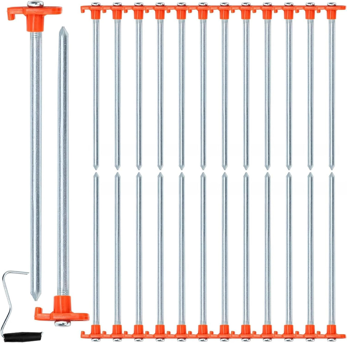 Yesland 24 Pack Tent Stake with Pull Hook Heavy Duty, 10 Inch Non-Rust Metal Tent Pegs Ground Yard Stake Tent Spikes for Camping Patio, Garden, Canopies, Grassland, Outdoor, Hiking, Orange