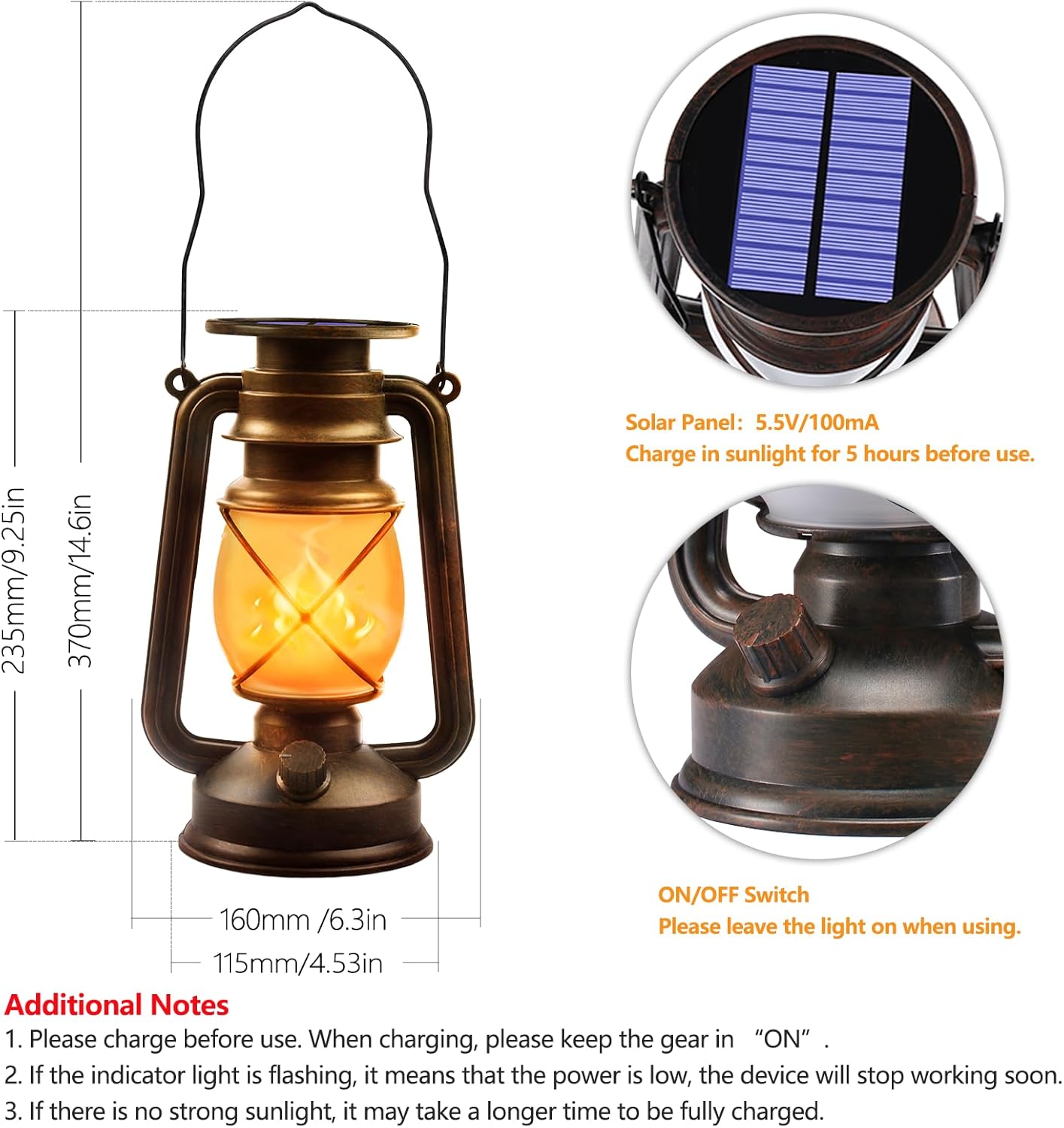 Solar Lanterns Outdoor Waterproof, 2 Pack Bronze Flickering Flame Lights
