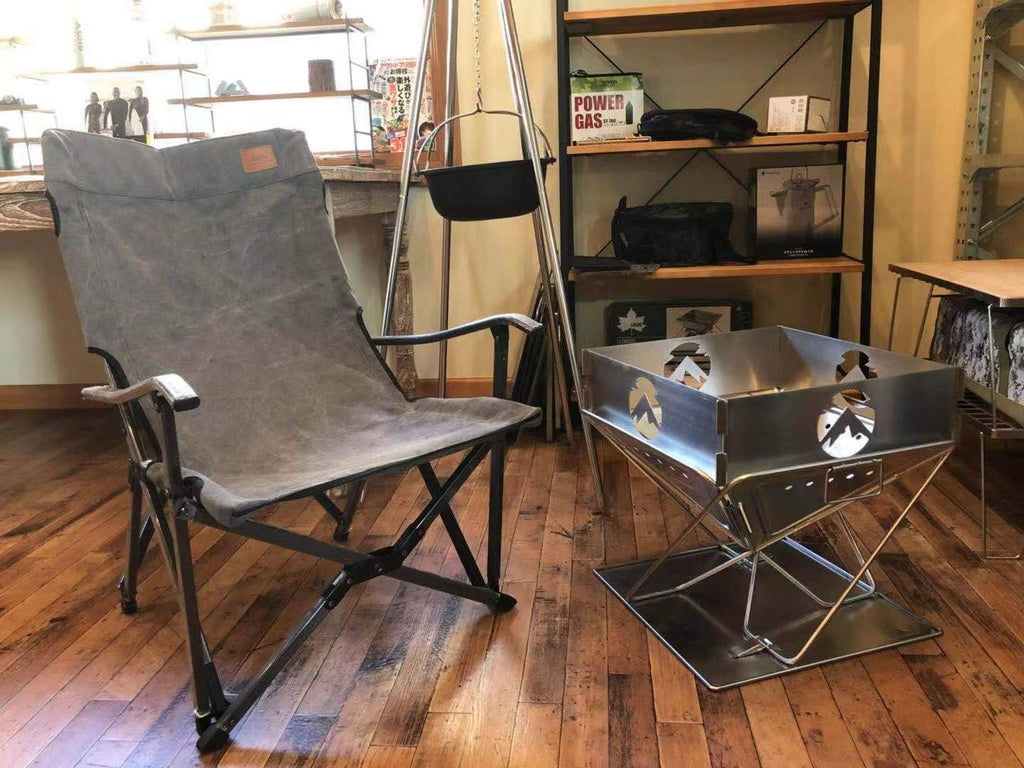 CAMPINGMOON Foldable Cotton Canvas Campfire Bonfire Open Fire Pits Camping Chair Low Style Chair Gray F-1003C-H