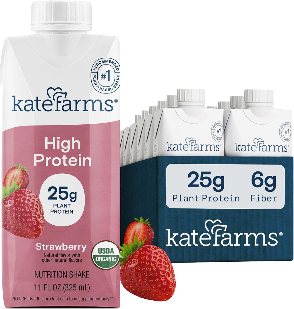 KATE FARMS Organic High Protein Strawberry Shake, 25g Protein, 12 Pack