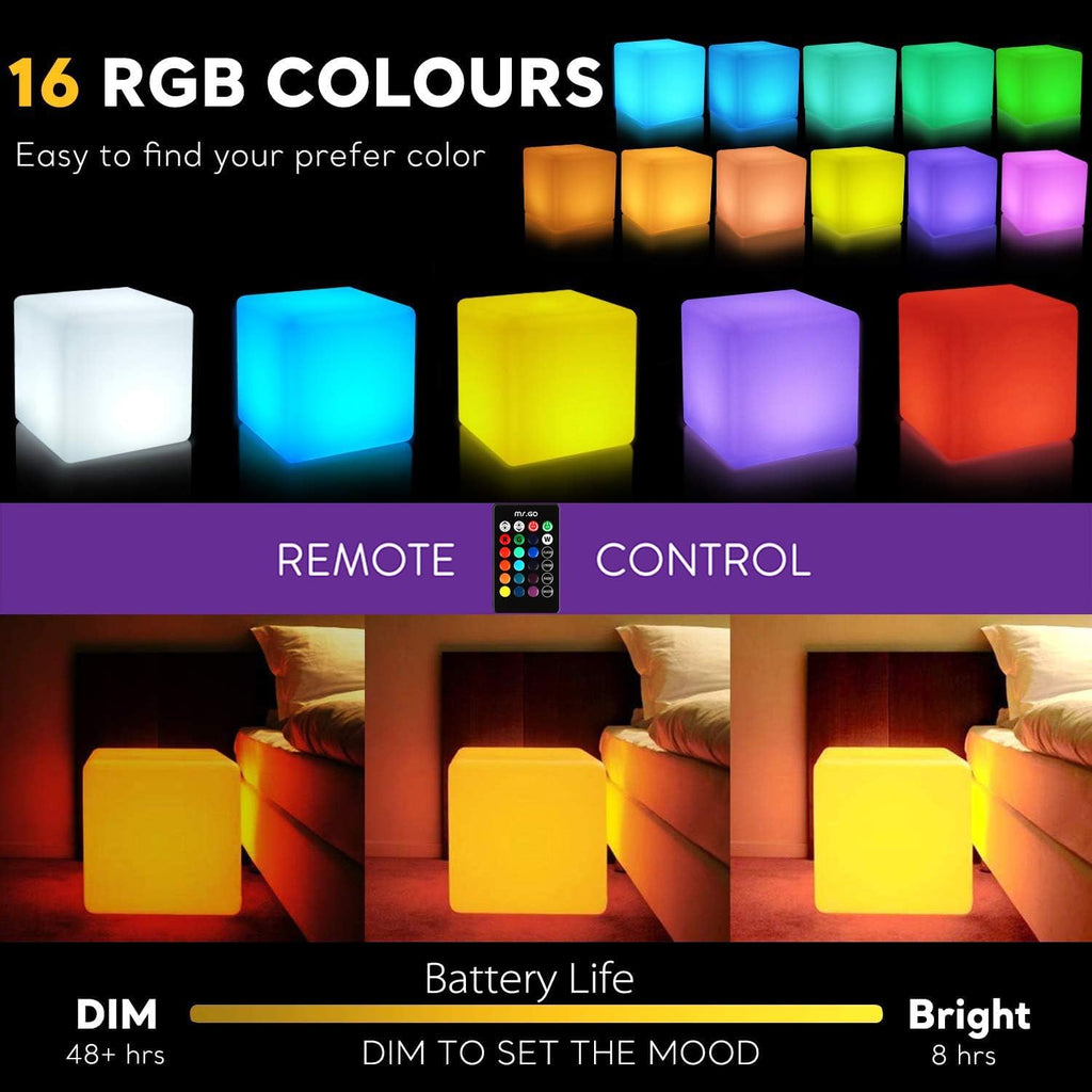 Mr.Go 20-inch LED Lighted Cube Table, Large Color-Changing Cube Chair Light