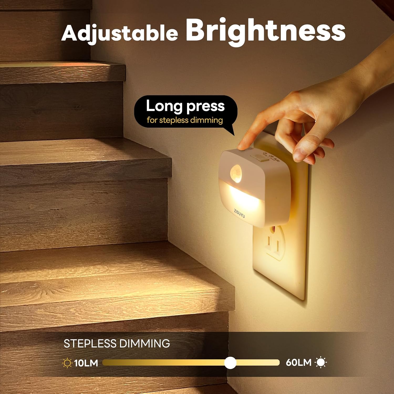 ZISUYU Plug-in LED Night Light with Motion Sensor, 10-60lm Dimmable Nightlight with Multi-Mode & Color-Changing, Ideal for Bedroom, Kitchen, Bathroom, Stairs, Hallway (6 Pack)