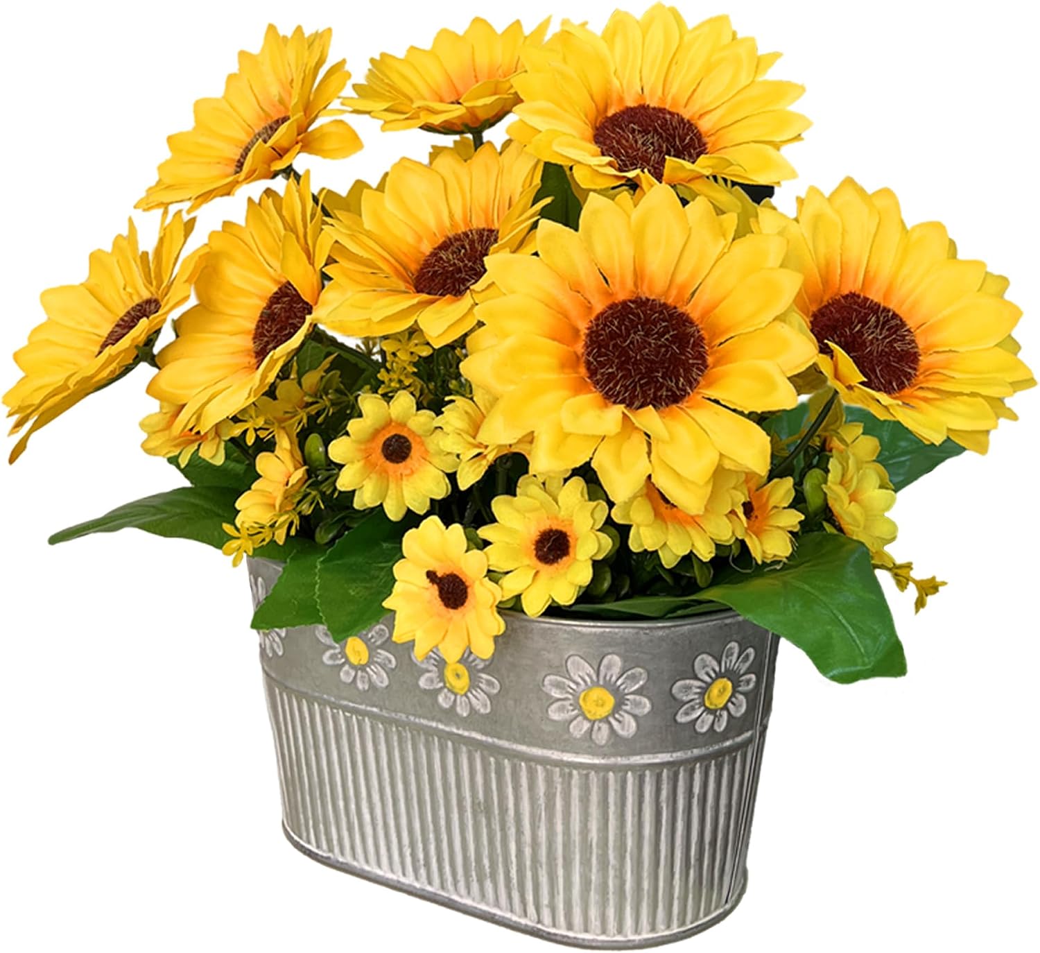 Artificial Flowers Fake Sunflowers in Pot, Faux Silk Flowers Floral Table Centerpiece Decoration, Rustic Potted Greenery for Farmhouse Home Décor