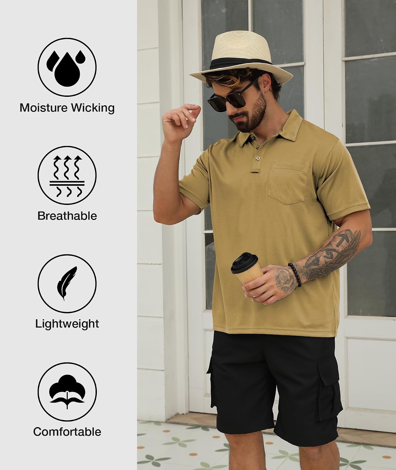 SCODI 5 Pack Mens Pocket Polo Shirts Short Sleeve Golf Casual Work T-Shirt
