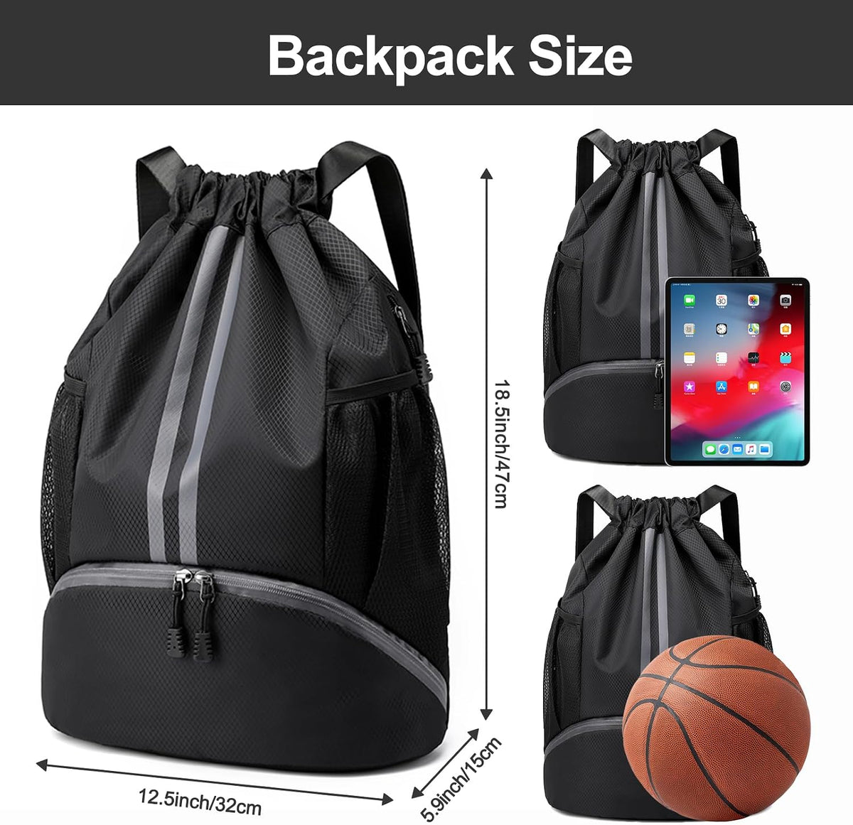 Hoedia Sports Drawstring Backpack - Swim Gym Bag for Women and Men