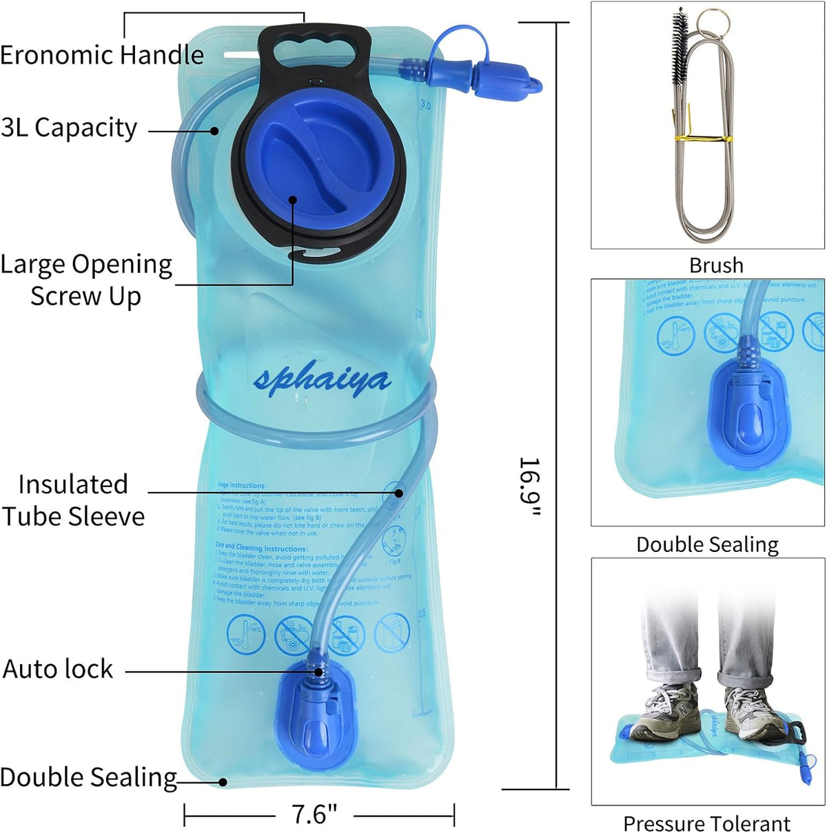 2 Pack Hydration Bladder 2L-3L with Cleaning Brush - Wide Opening, Leak Proof Water Reservoir for Hiking Cycling Running Camping Backpack - BPA Free