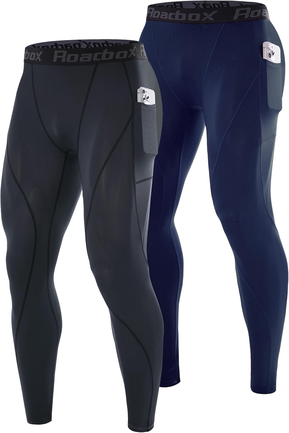 Roadbox 2 Pack Mens Compression Pants, Running Tights Leggings with Pockets