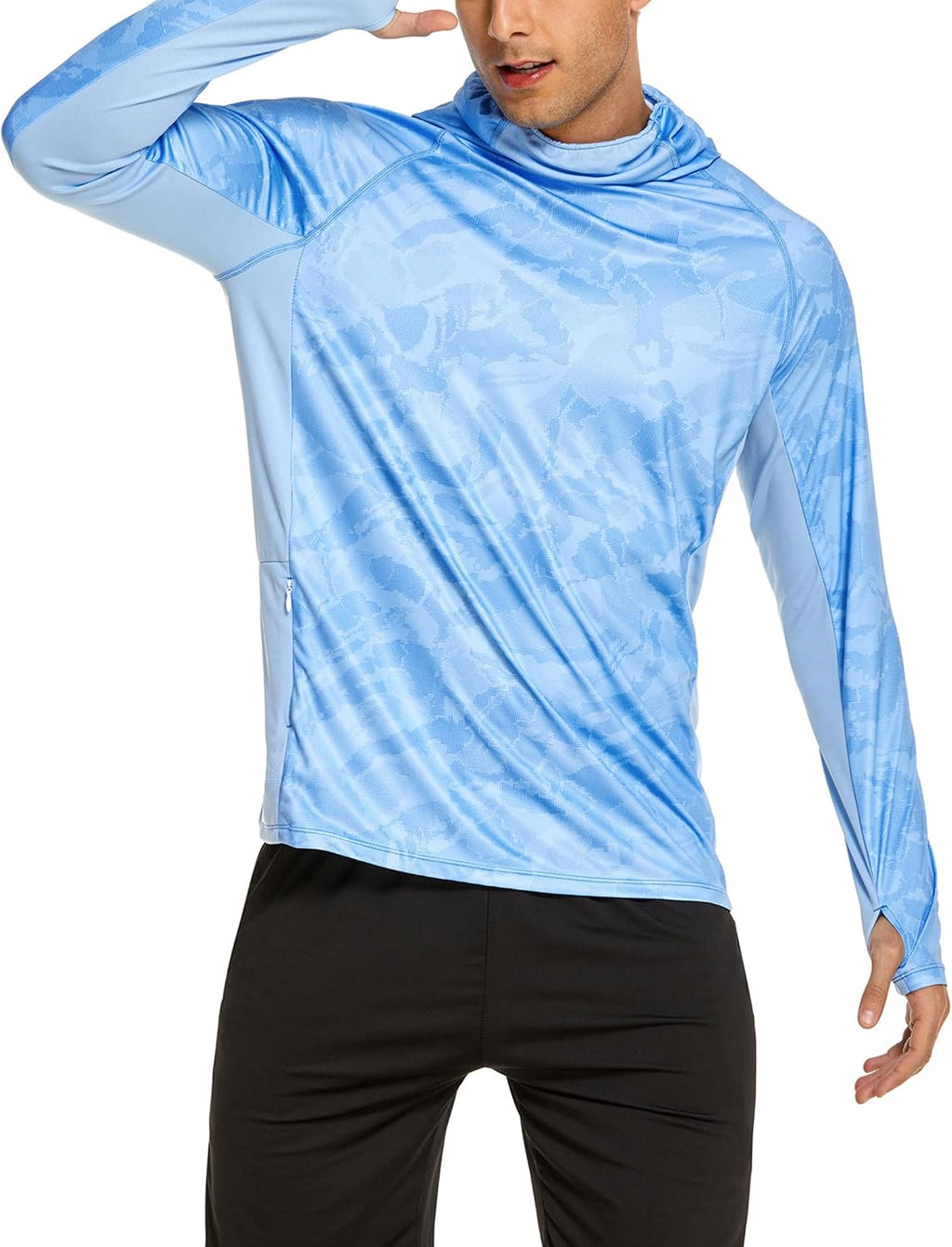 COOrun Men's Hooded Sun Shirts with Mask Fishing Shirts for Men Long Sleeve UPF 50 Rash Guards Cooling Hoodies Hiking Shirts