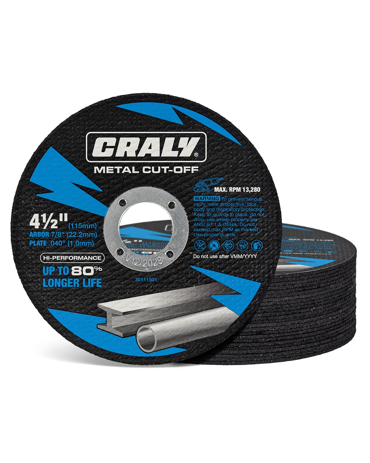 CRALY 4-1/2 Inch Cut-Off Wheels for Cutting Metal & Stainless Steel, Professional Grade Ultra Thin Metal Cutting Disc for Angle Grinder & Die Grinder, 7/8 in Arbor, 50-Pack(30111501-50)